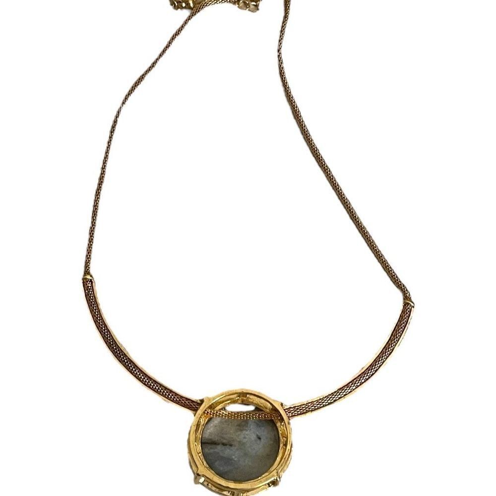 Rainbow Moonstone Collar Necklace with Gold Colored Metal Setting - Picture 5 of 8